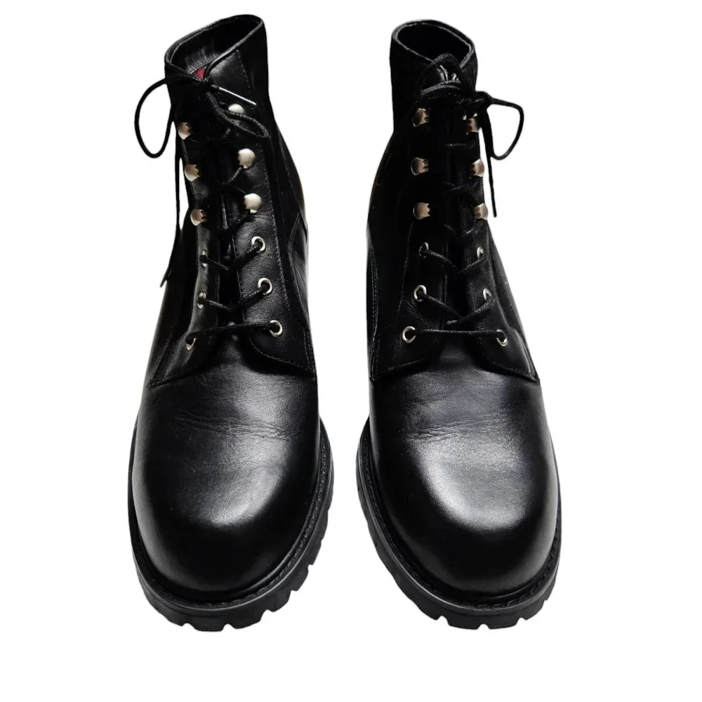 Jones New York Sport Women Sz 10 Black Leather Chunky Heel‎ Lace-up Ankle Bootie